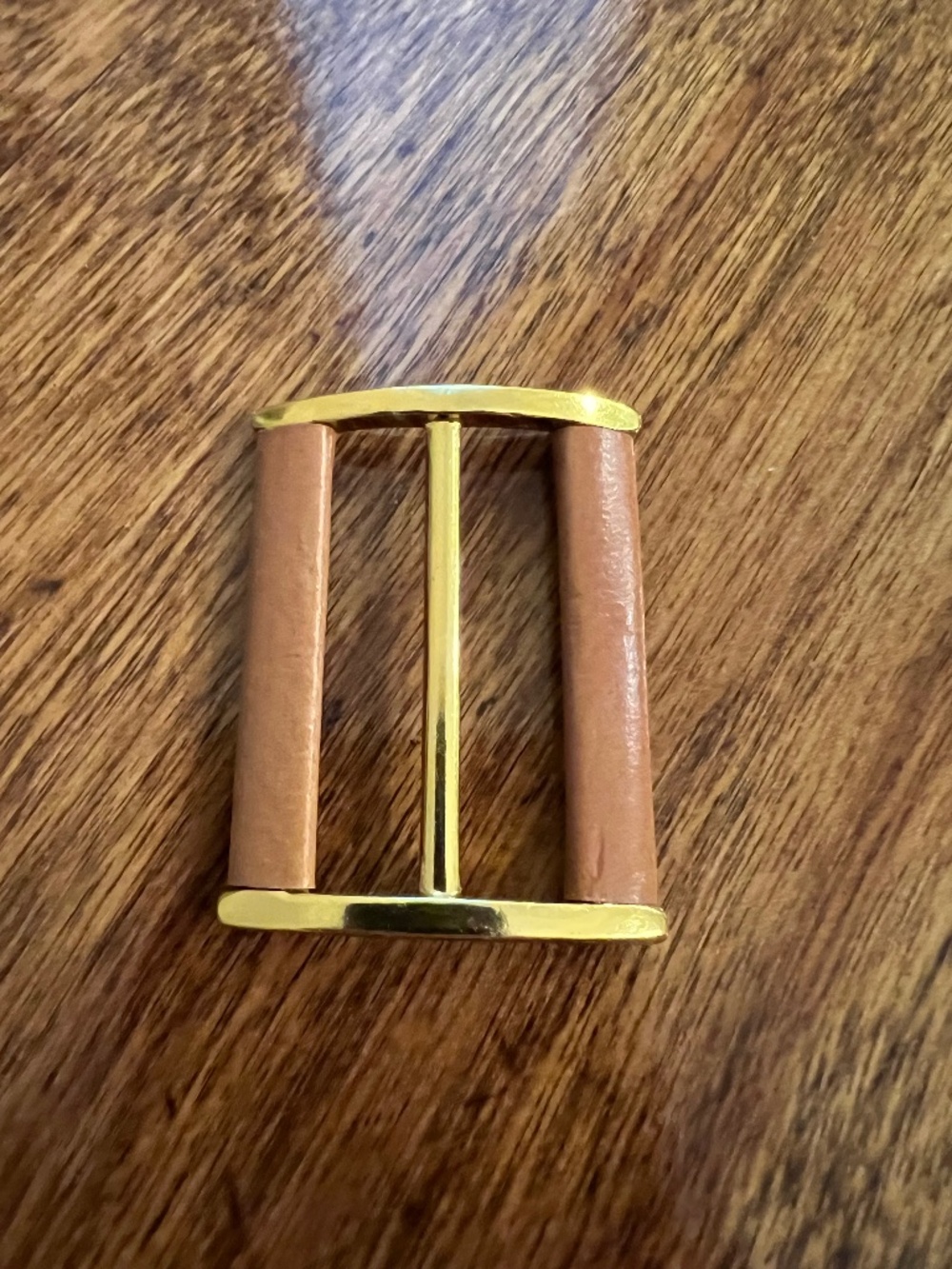 Vintage Gold Tone Belt Shoe Scarf Buckle ONLYwith Camel Colored Leather Accents